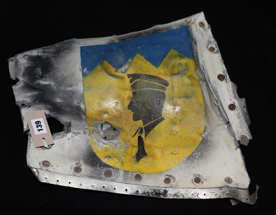 Squadron insignia on part of fuselage of a shot down Junkers 88 kent 1941